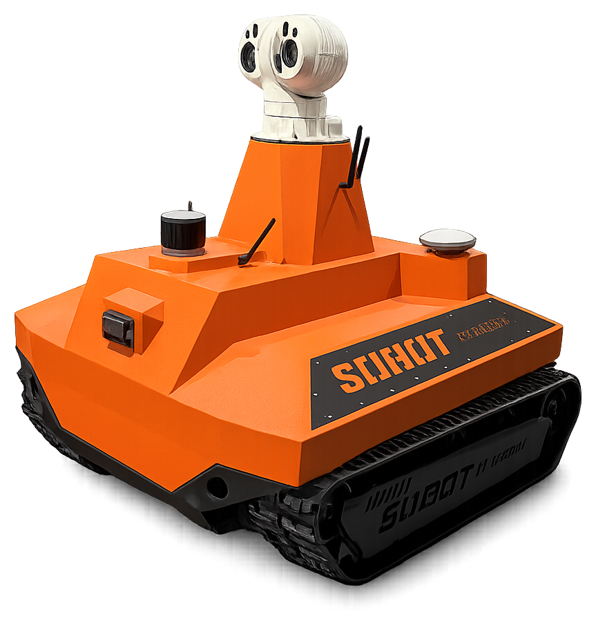 SOBOT autonomous solar plant inspection UGV — tracked platform with dual thermal and visual sensor head turret